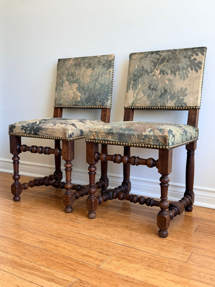 19th Century French Verdure Tapestry Side Chairs - Pair