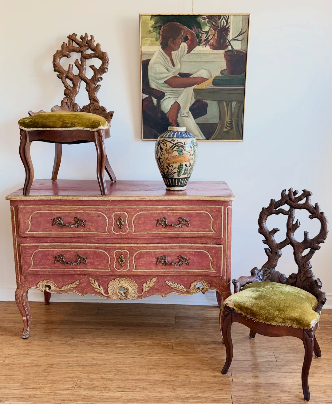 Rare 19th Century Carved Wood Black Forest Chairs - Italy