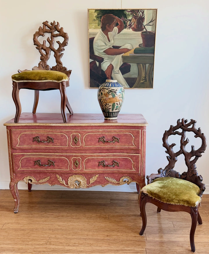 Rare 19th Century Carved Wood Black Forest Chairs - Italy