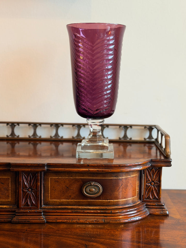 Amethyst Cut Glass Hurricane on Faceted Base