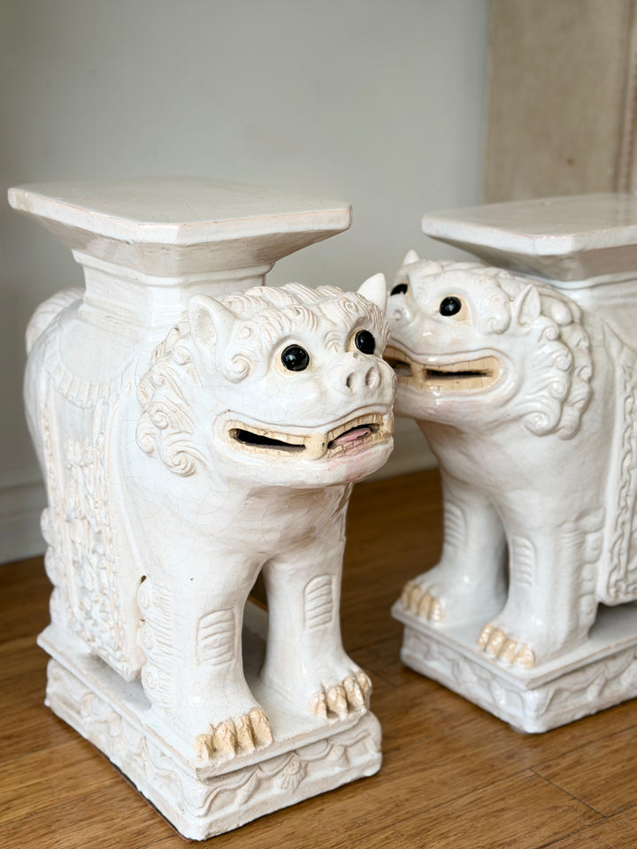 Porcelain Foo Dog Garden Stools - 20th Century