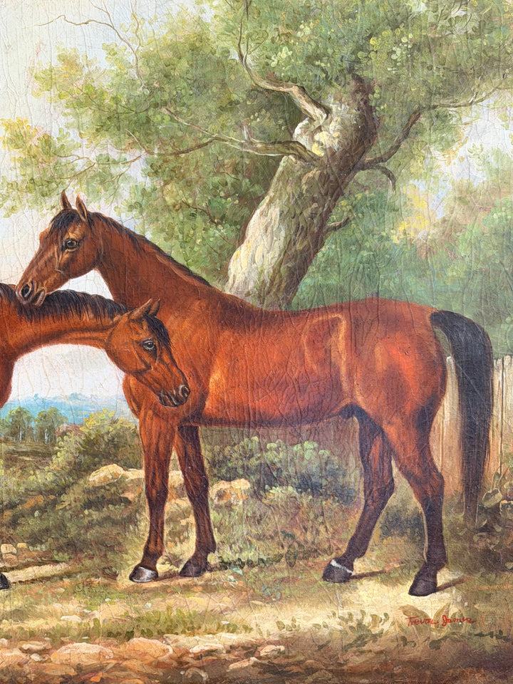 Equestrian Portrait of Two Horses - 19th Century