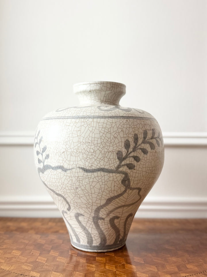Hand-Painted Porcelain Vase with Botanicals & Bird Motif