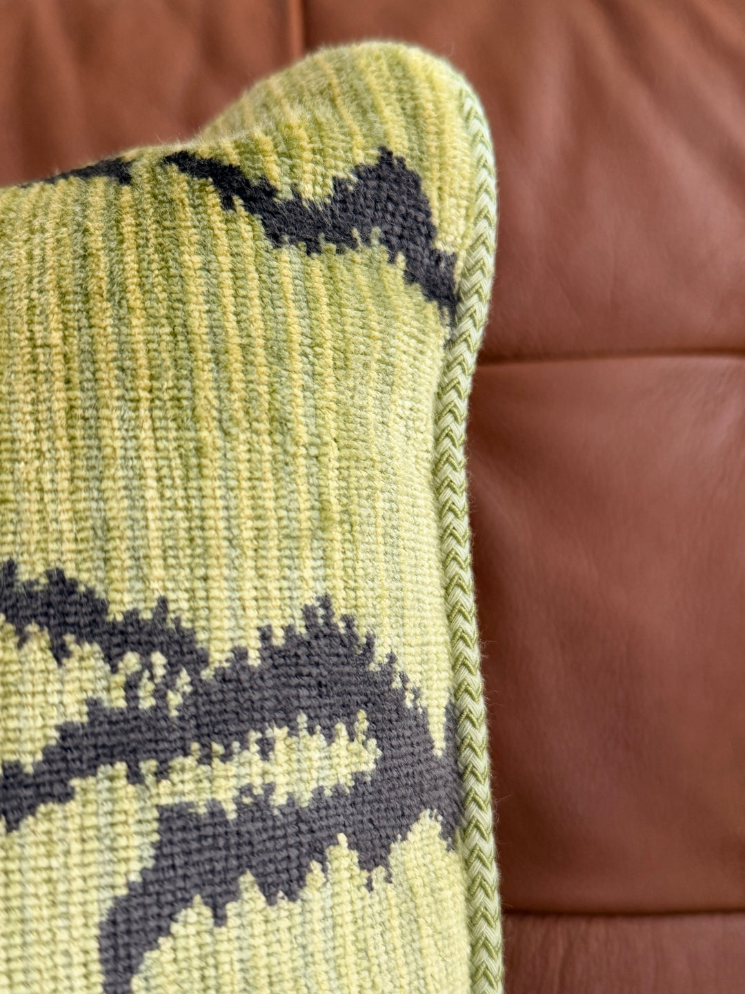 Scalamandré “Tigre” Velvet Pillow in Moss Green and Charcoal - Large