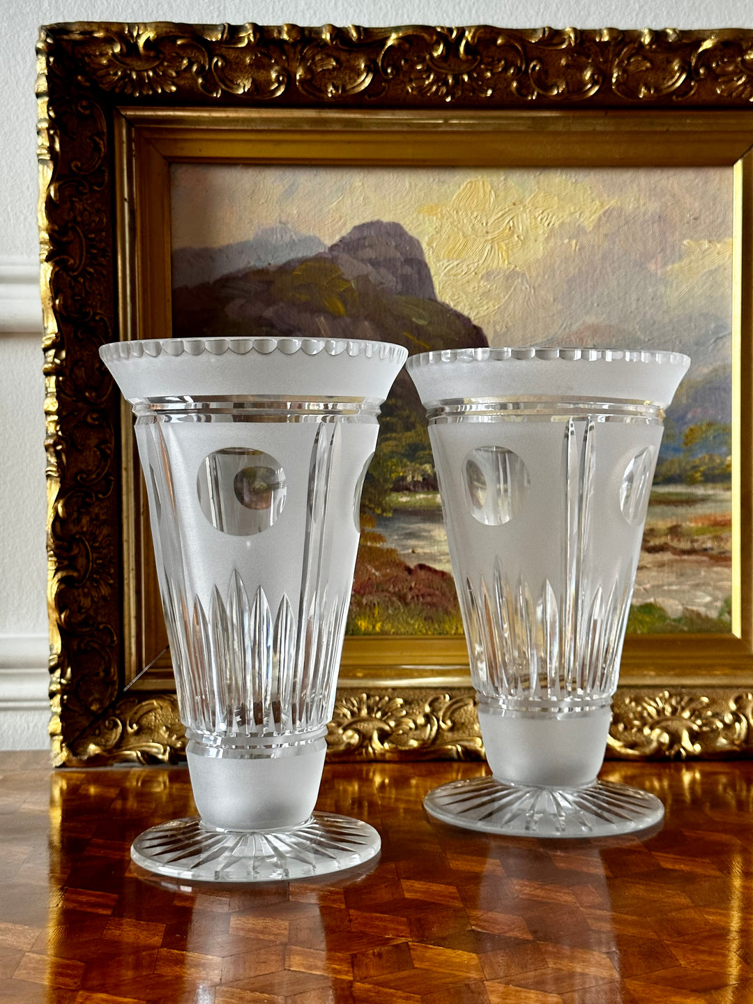 1930’s Art Deco Crystal Vase Pair