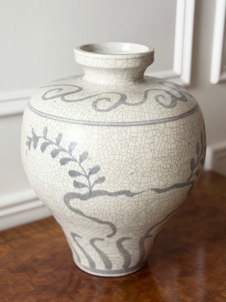 Hand-Painted Porcelain Vase with Botanicals & Bird Motif
