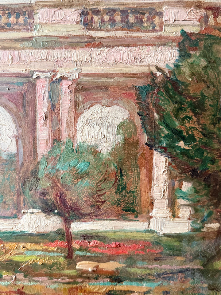 French Impressionist Garden Scene, Trianon at Versailles — Oil on Board