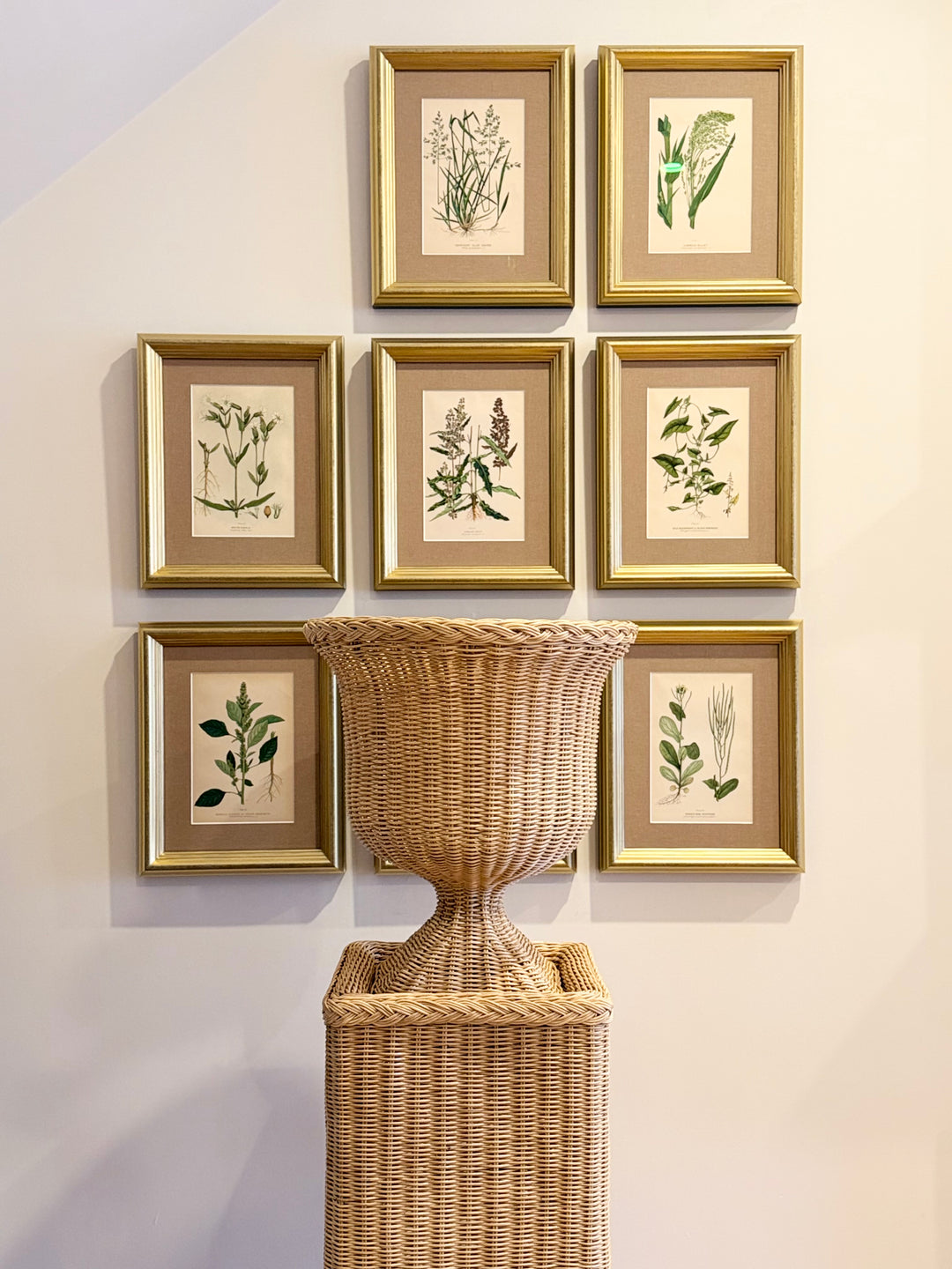 Classical Form Handwoven Rattan Urn and Plinth