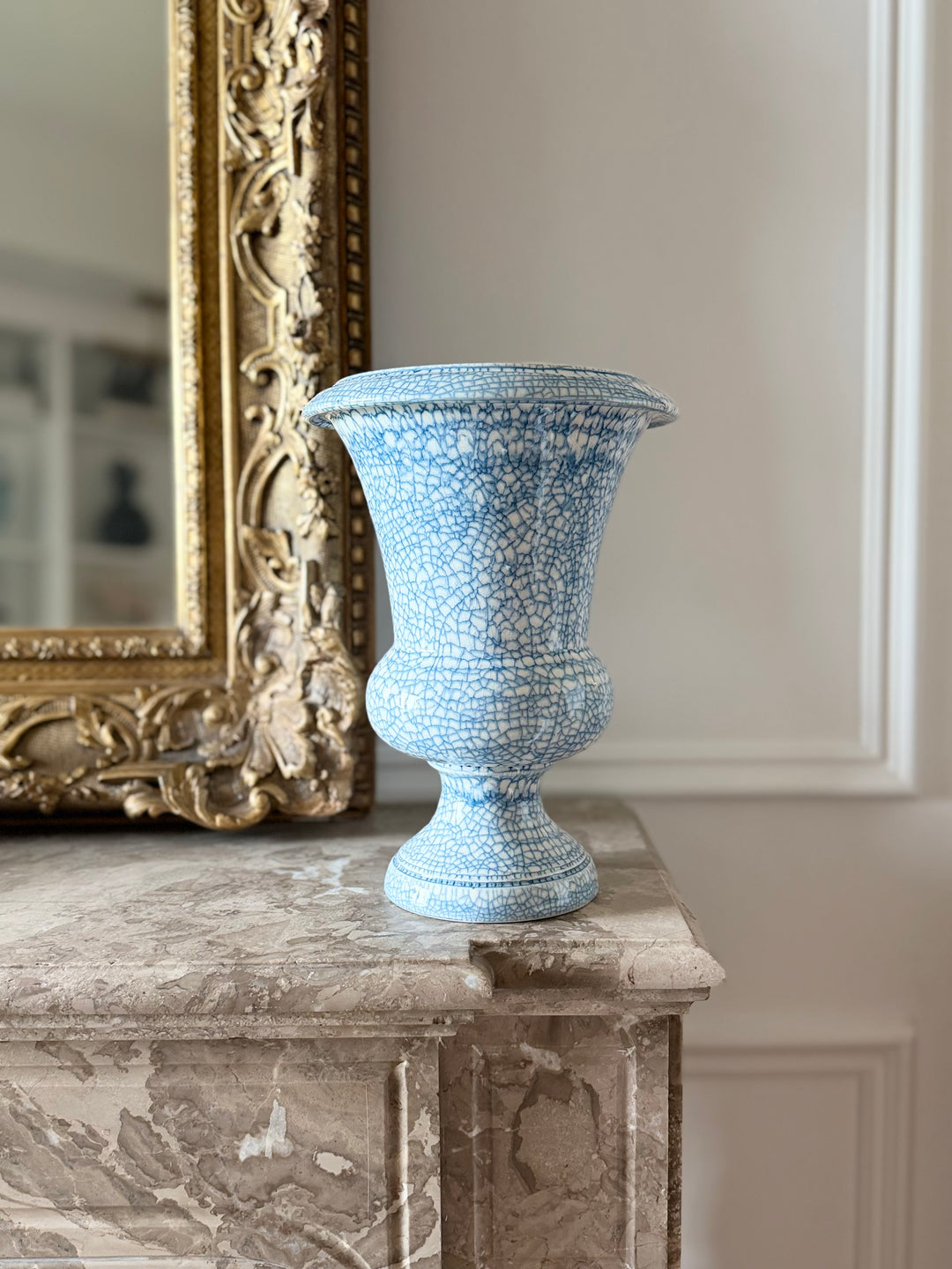 Italian Blue Craquelure Glazed Urn