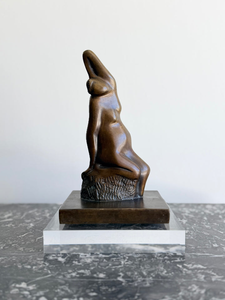 Modernist Bronze Seated Nude Sculpture