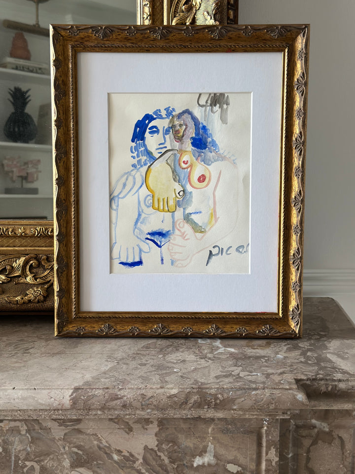 Intertwined Figures — Watercolour in the Manner of Pablo Picasso