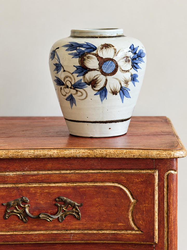 Hand-Painted Blue &amp; White Sunflower Pot