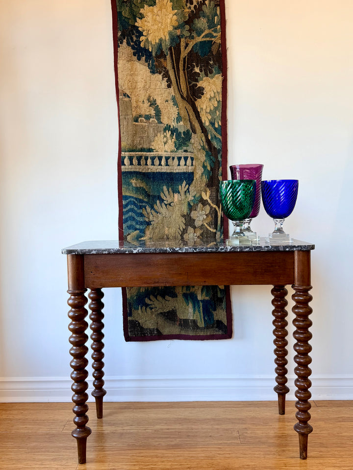 Early 20th-Century Marble-Top Console Table with Barley-Twist Legs