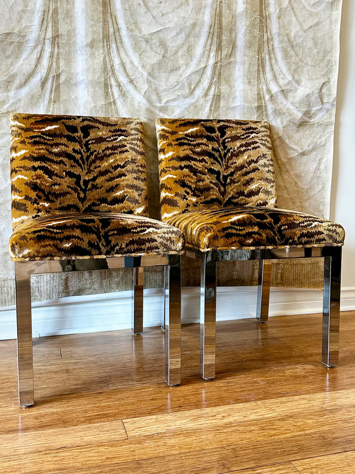 1970’s Silk Velvet Tiger Chairs - Set of 4