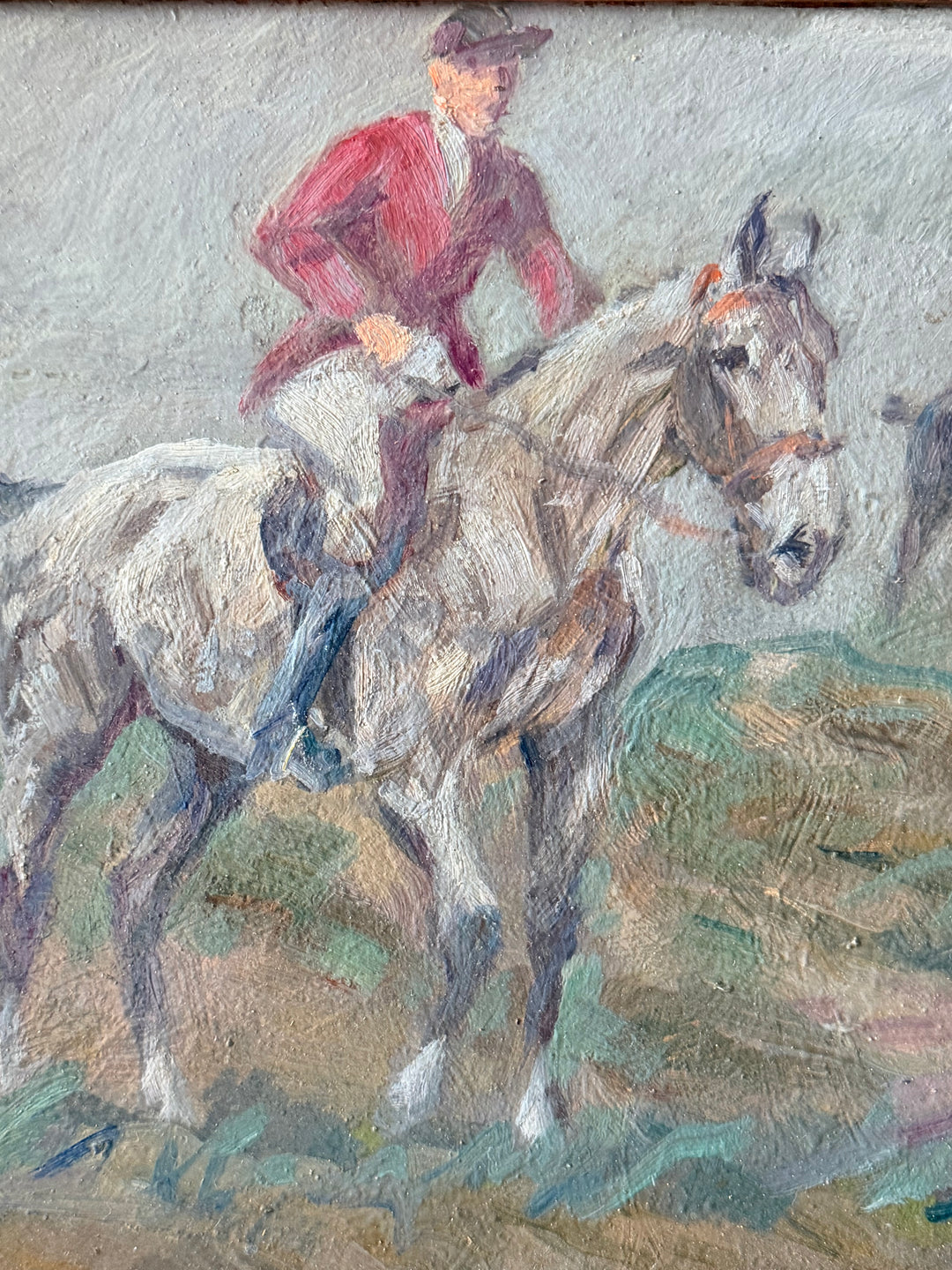 English Equestrian Hunt Scene Oil on Board - 1940