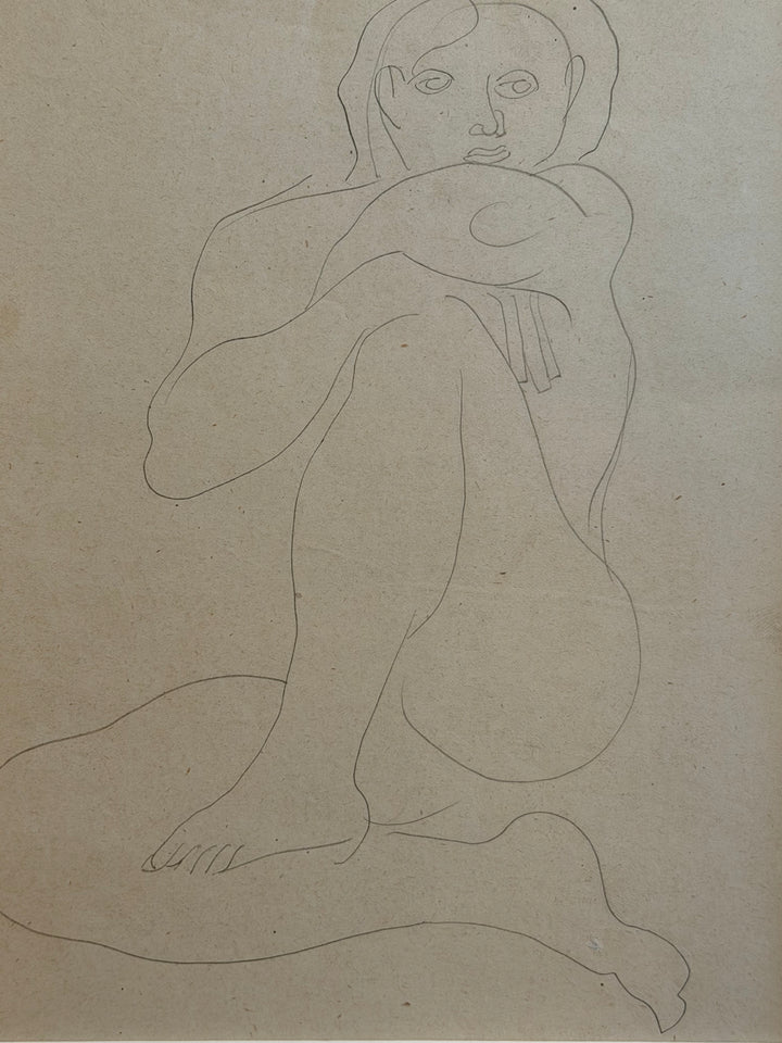 Camille Roche (1894–1948), Seated Nude in Charcoal, Early 20th Century