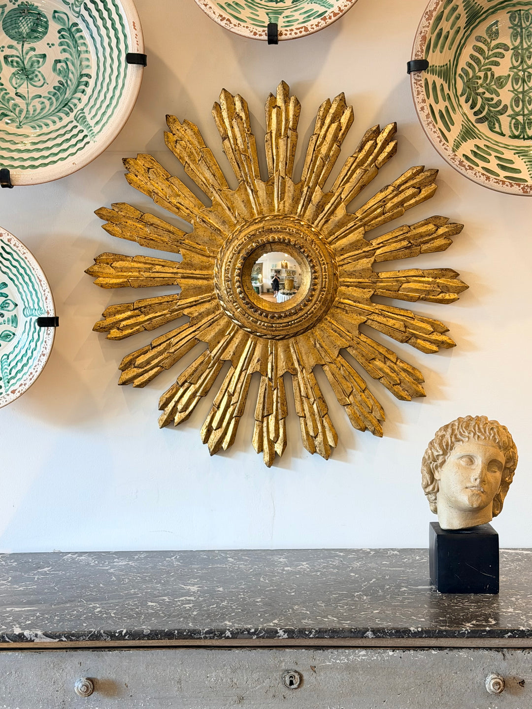 Contemporary Giltwood Sunburst Convex Mirror