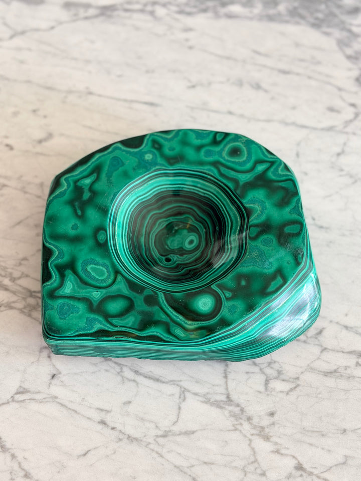Sculptural Solid Malachite Catchall