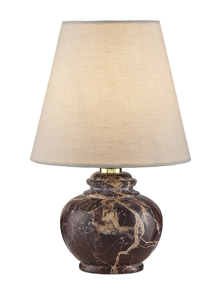Dark brown marble petite table lamp from Housebound Interiors with a sleek, modern design and a compact size.