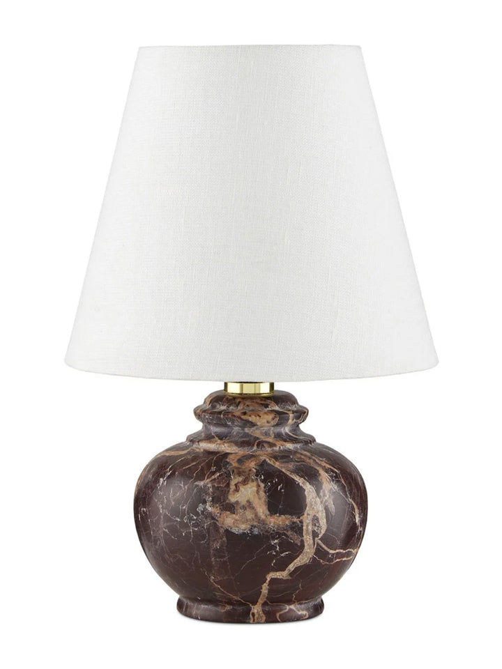 Small dark brown marble table lamp from Housebound Interiors with a sleek design and sturdy base.