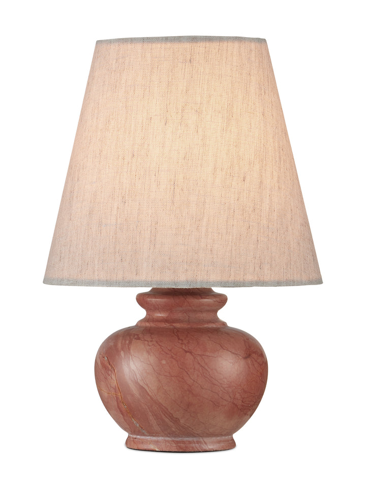 Pink Petite Rosa marble table lamp by Housebound Interiors with a sleek, modern design and cylindrical shape.