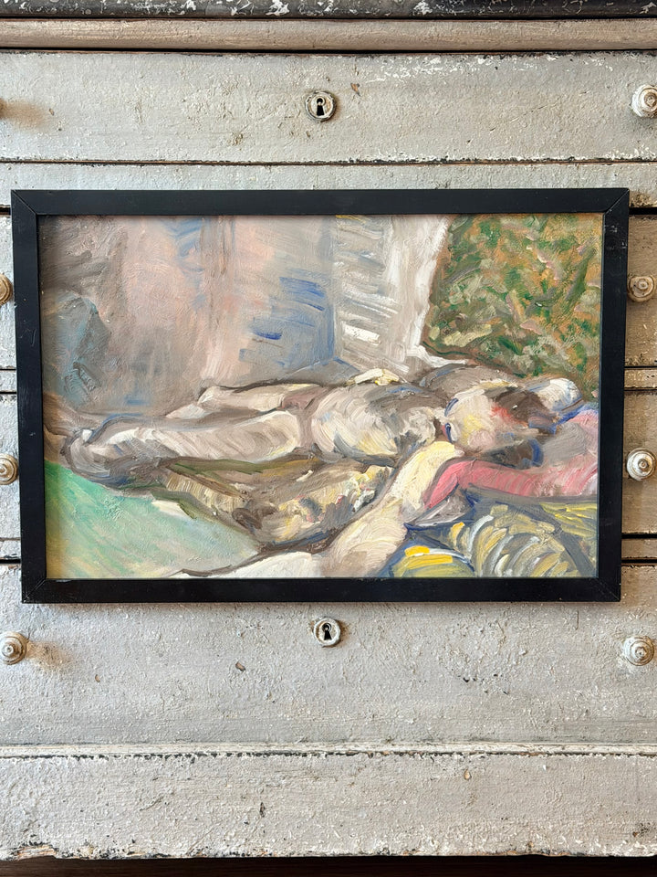 Colorful Italian expressionist figural painting from the 1960s, vibrant artwork showcasing bold brushstrokes and abstract figures.