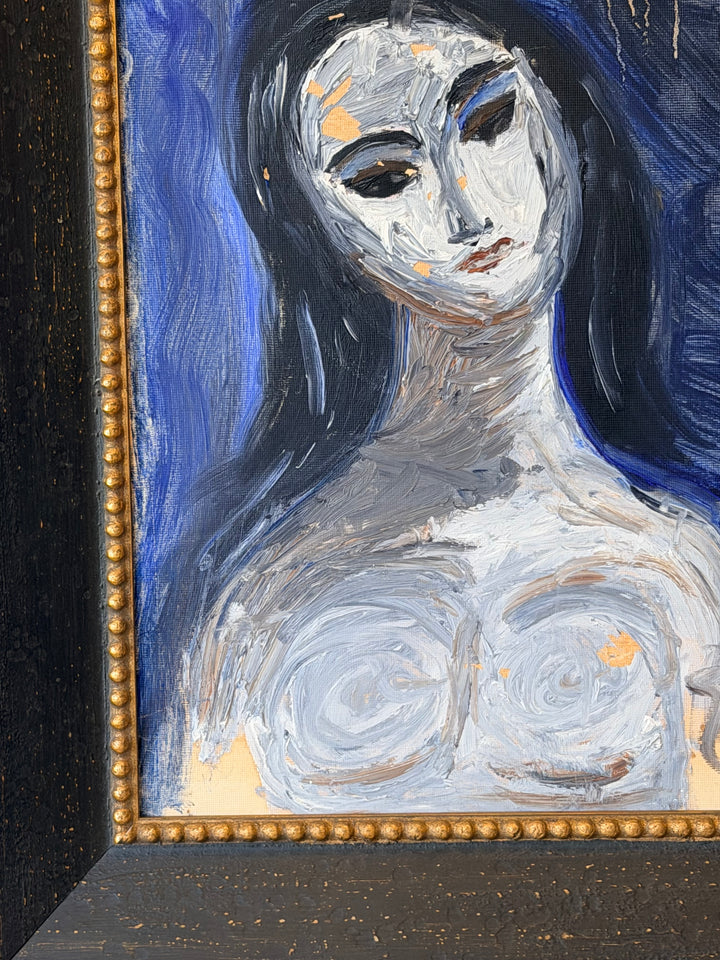 The Cobalt Muse — Expressionist Female Portrait - 1970s
