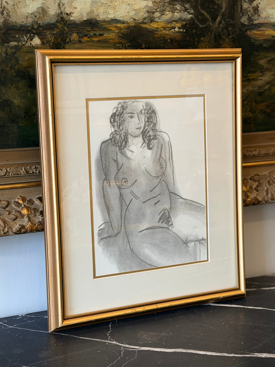 Henri Matisse seated nude lithograph from Derrière le Miroir No. 46-47, 1952, featuring bold lines and expressive figure art.