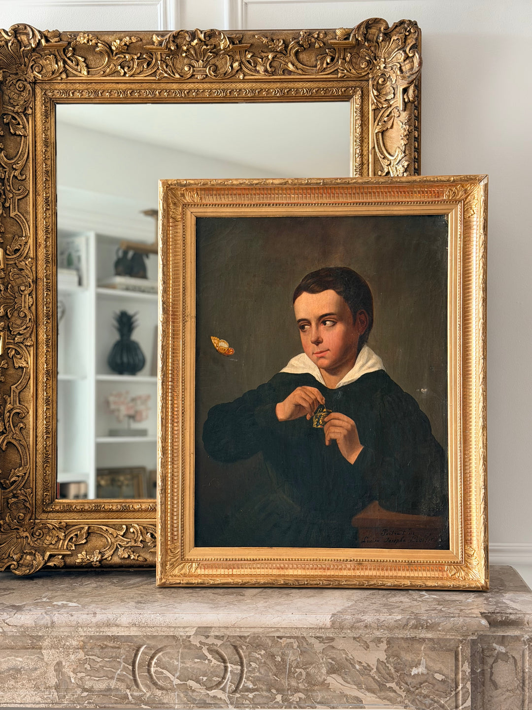 French School Portrait of a Young Gentleman with Butterflies