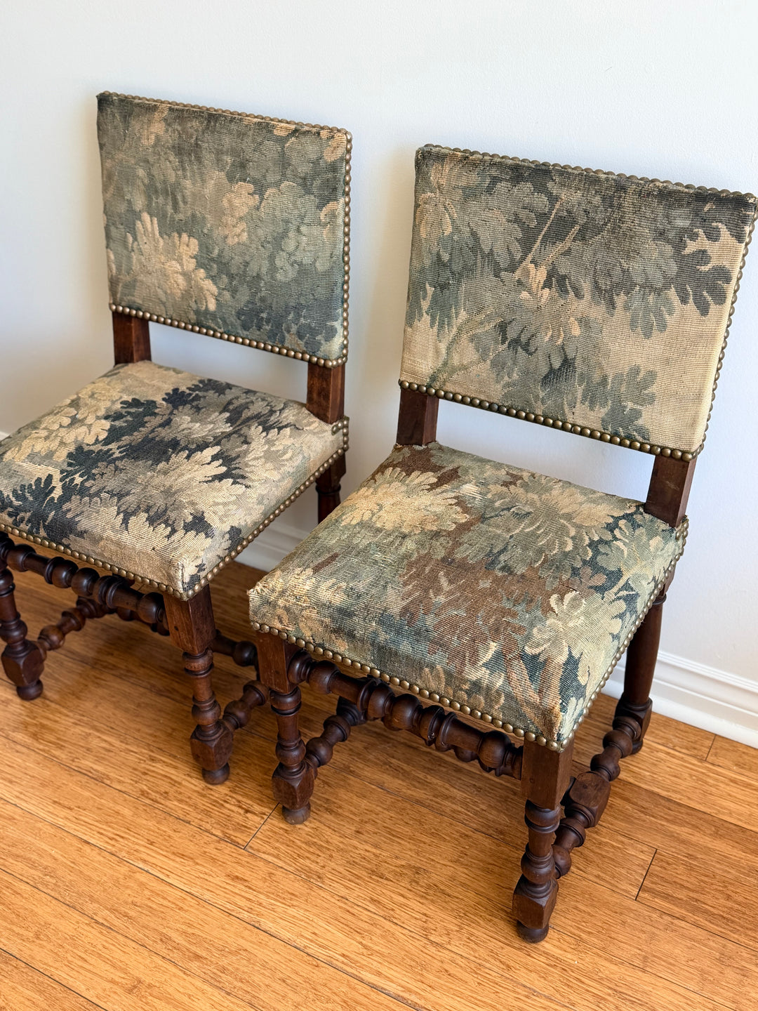 19th Century French Verdure Tapestry Side Chairs - Pair