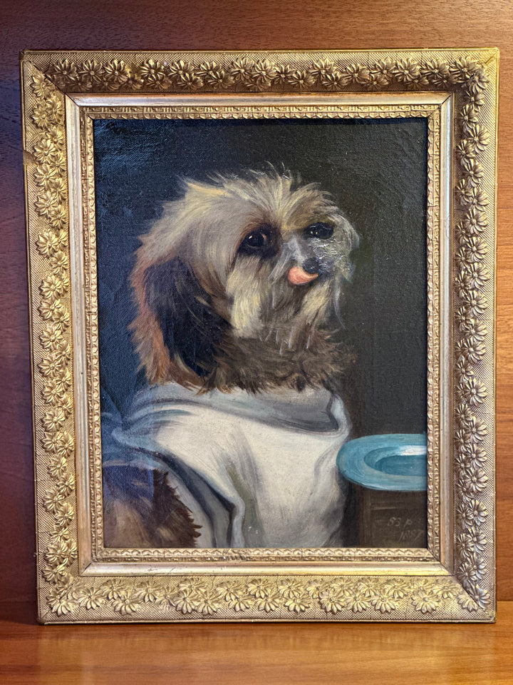 Pair of 19th Century English Dog Portraits in Original Gilt Frames 1887