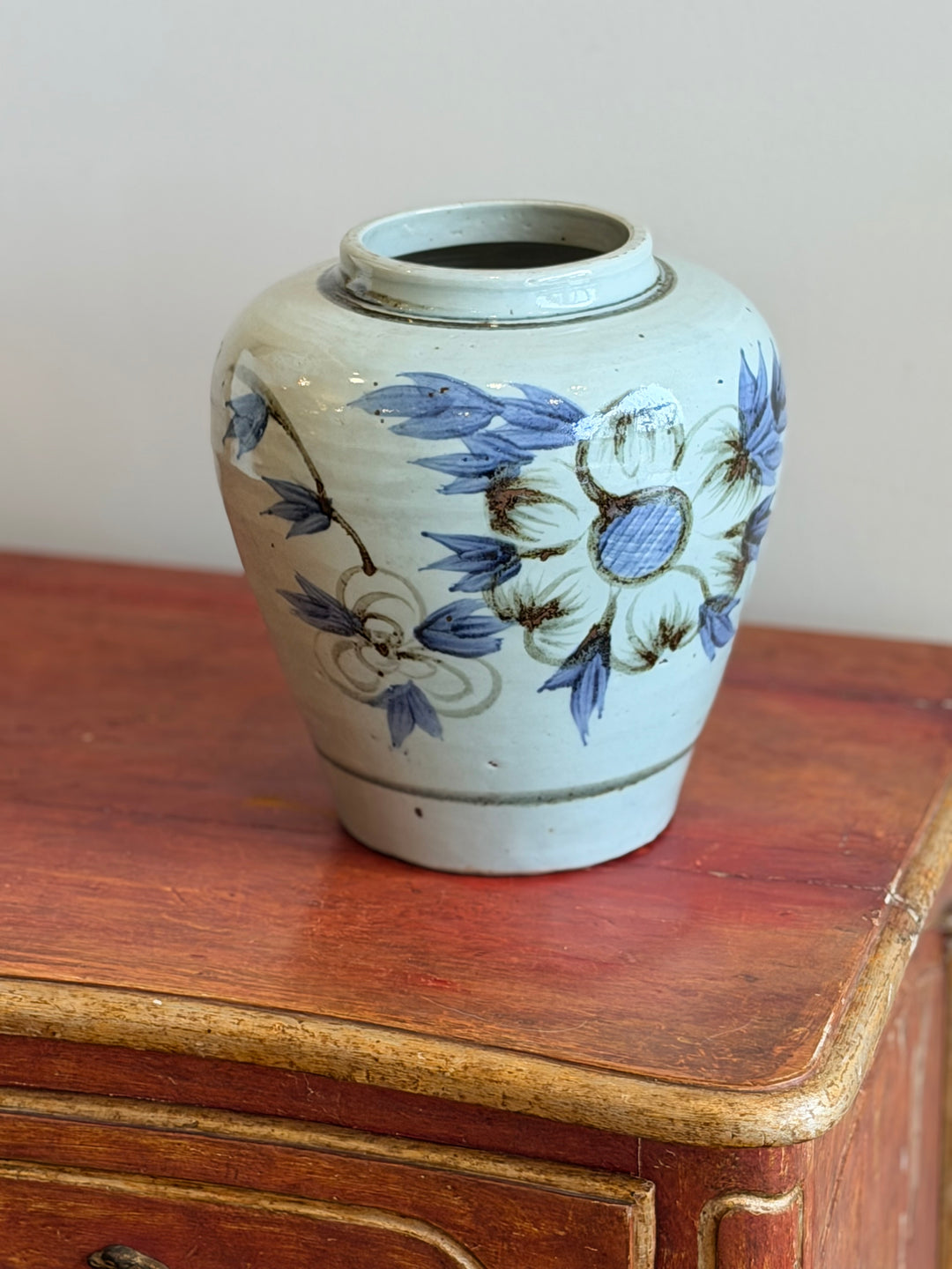 Hand-Painted Blue &amp; White Sunflower Pot