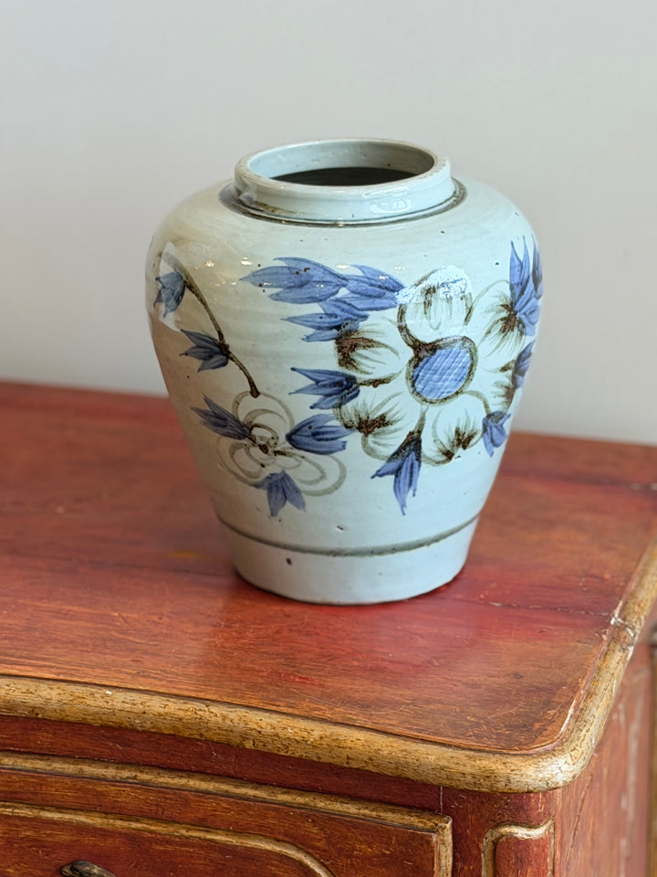 Hand-Painted Blue &amp; White Sunflower Pot