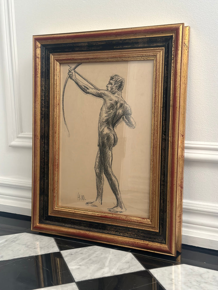 19th Century Charcoal Archery Study