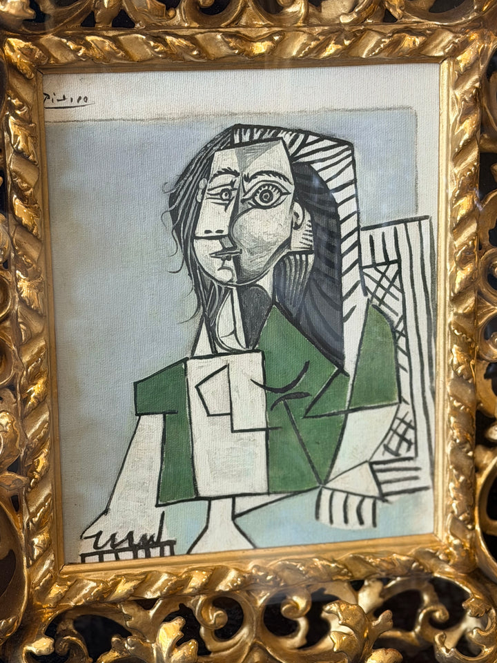 Seated female figure artwork by Pablo Picasso from 1953, displayed as a modern art print by Housebound Interiors.