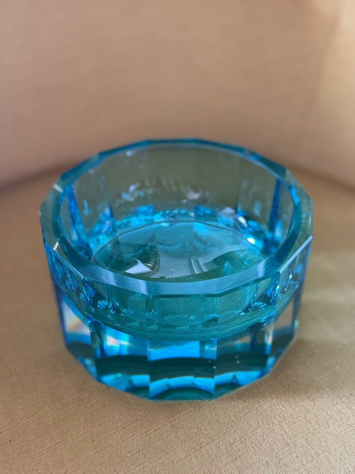 Faceted Aqua Crystal Catchall Attributed to Moser, Mid-20th Century