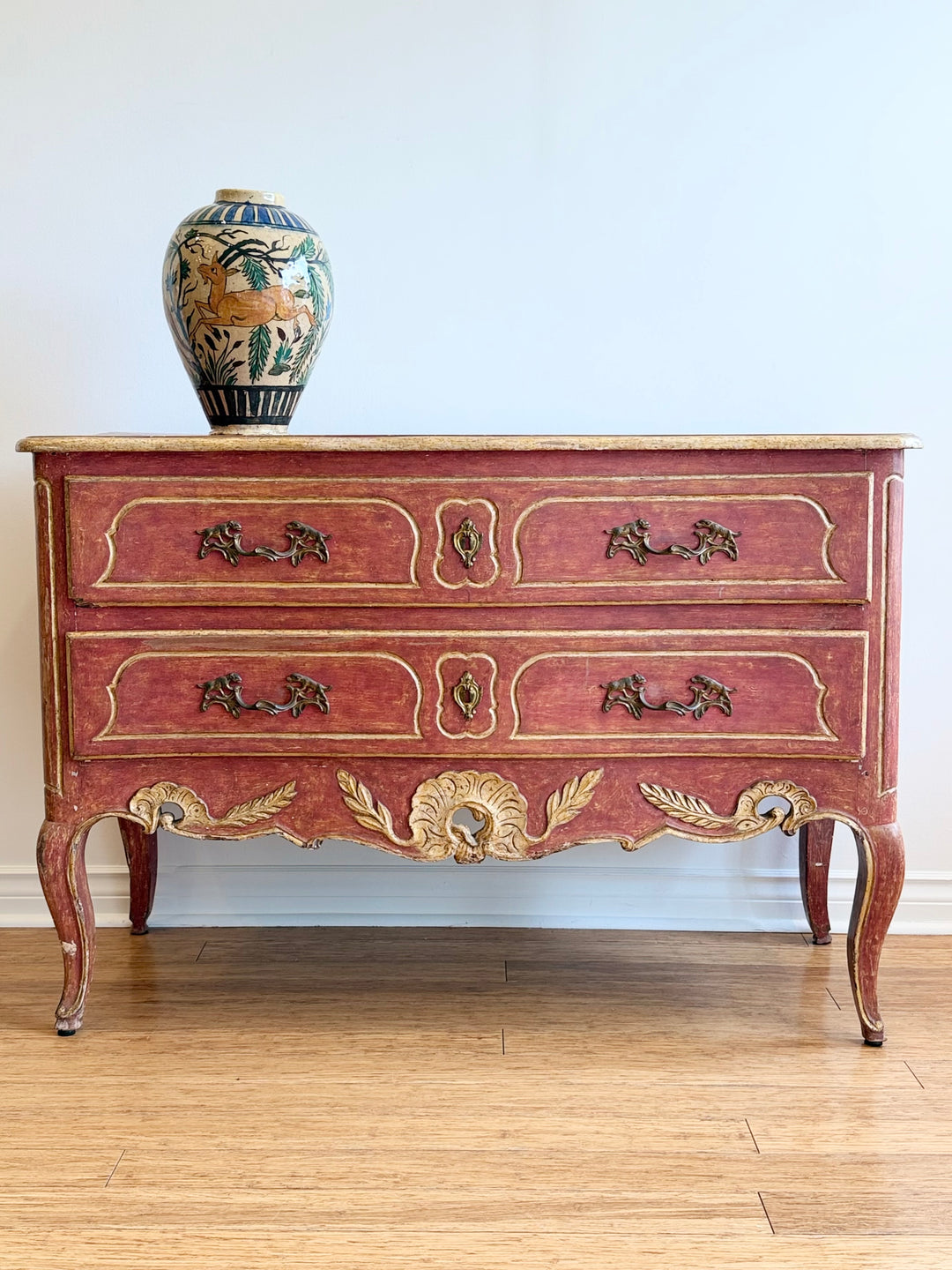 19th Century Italian Painted and Gilt Commode with Dog-Form Handles