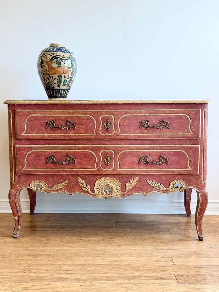 19th Century Italian Painted and Gilt Commode with Dog-Form Handles