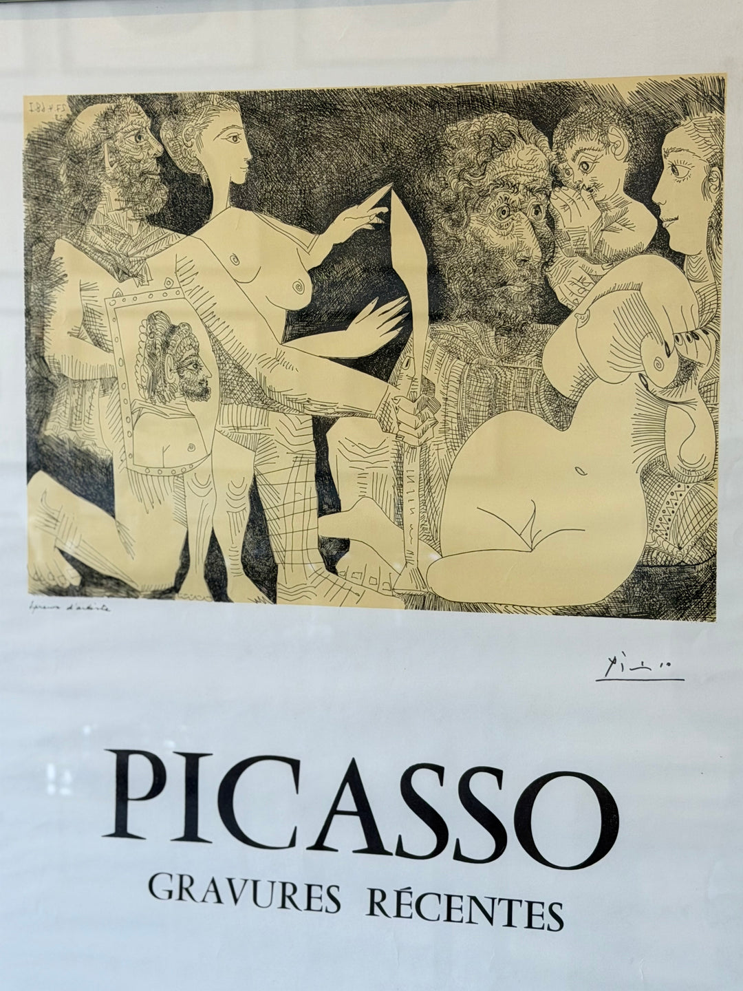 1969 Pablo Picasso exhibition poster from Galerie Madoura Vallauris, featuring recent etchings, by Housebound Interiors.