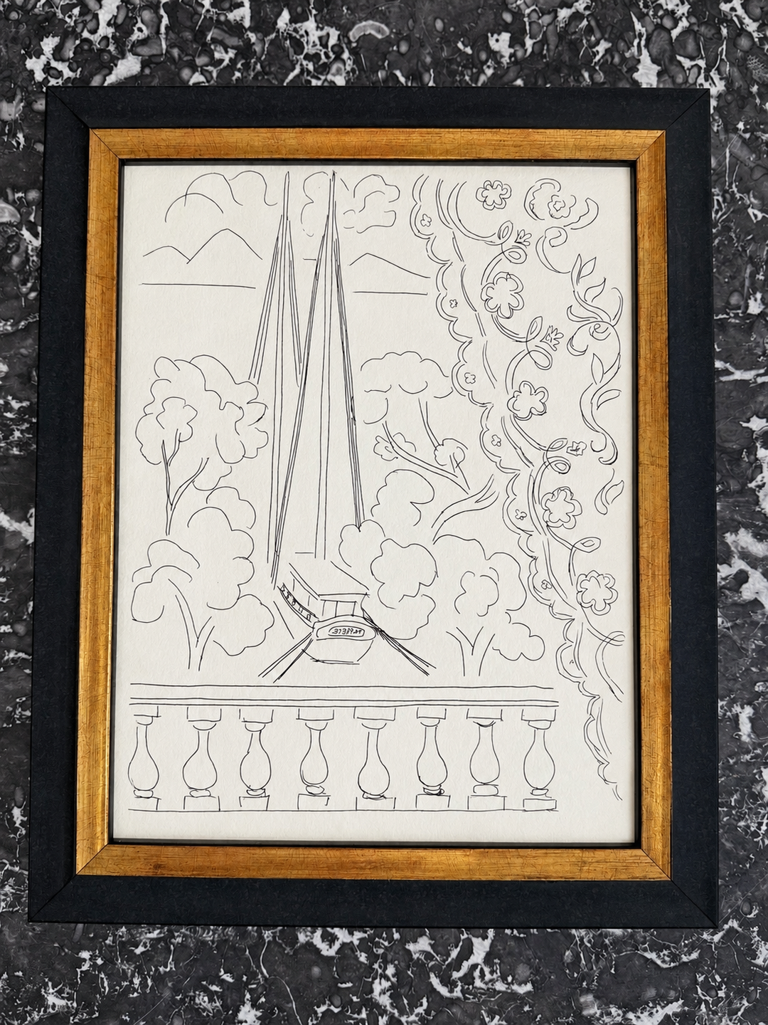 Henri Matisse Poésies sailboat plate from 1970, artwork featuring a colorful sailboat scene, created by Housebound Interiors.