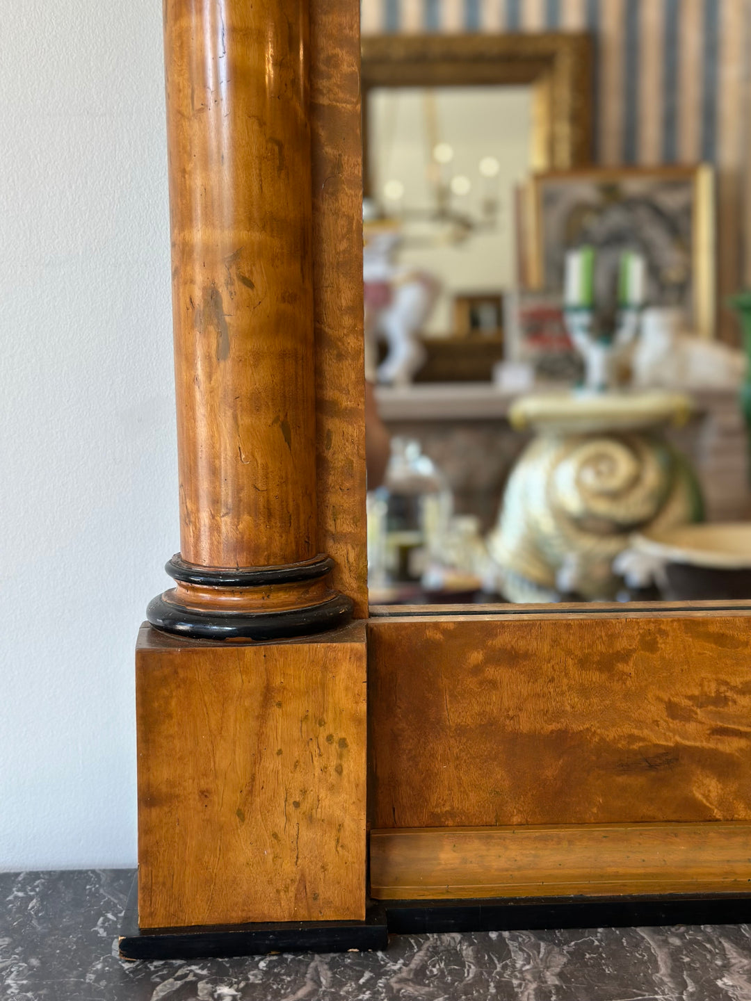 Neoclassical Biedermeier Pier Mirror with Ebonized Accents and Classical Pediment - 19th Century