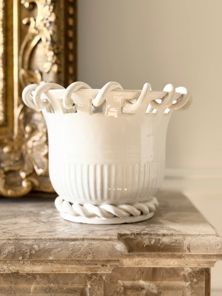 Italian White Glazed Rope-Handled Pot