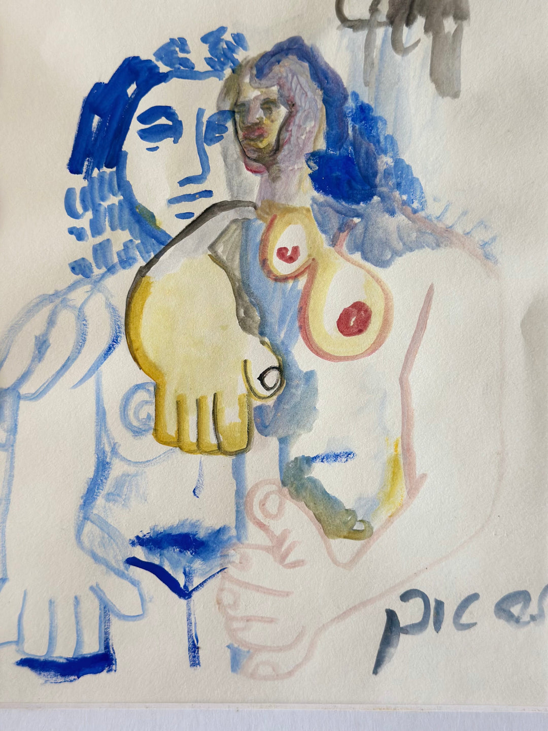 Intertwined Figures — Watercolour in the Manner of Pablo Picasso