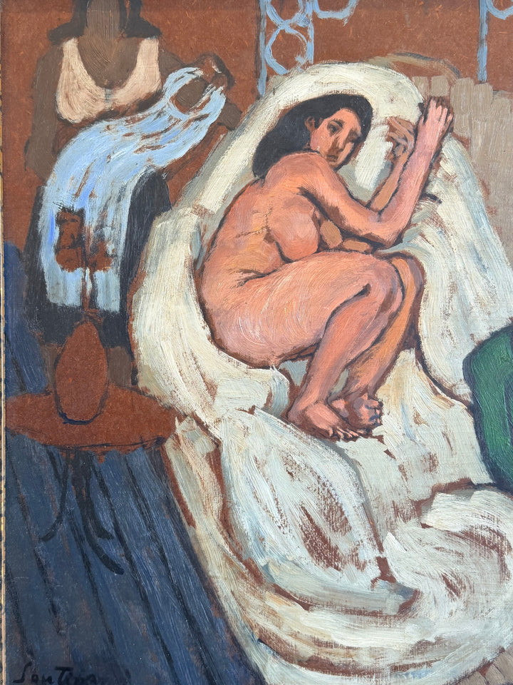 Mid-Century Figurative Interior Oil Painting