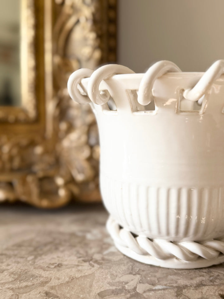Italian White Glazed Rope-Handled Pot