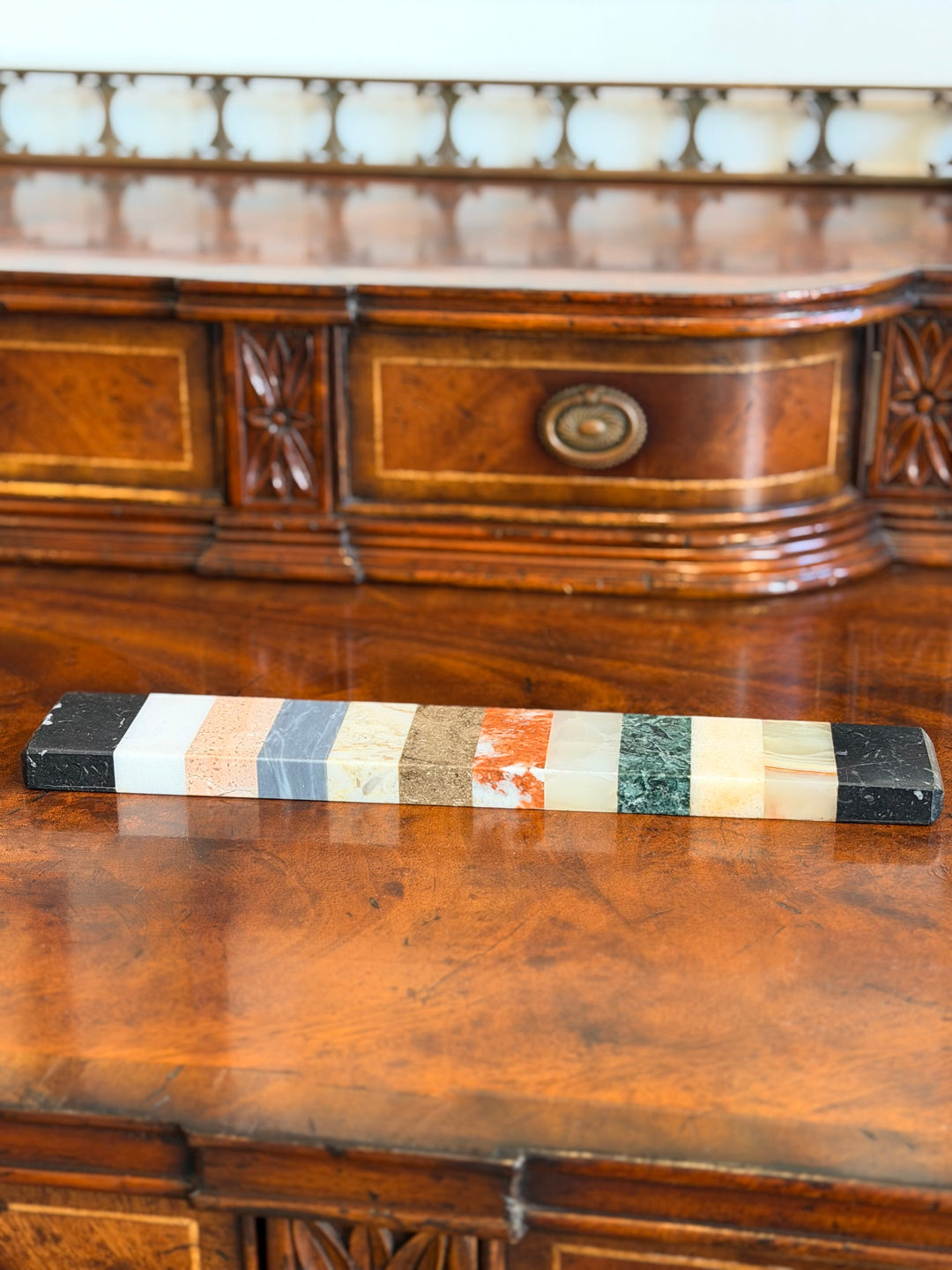 Italian Grand Tour Style Marble Specimen Ruler, Polychrome Stone Inlay ...