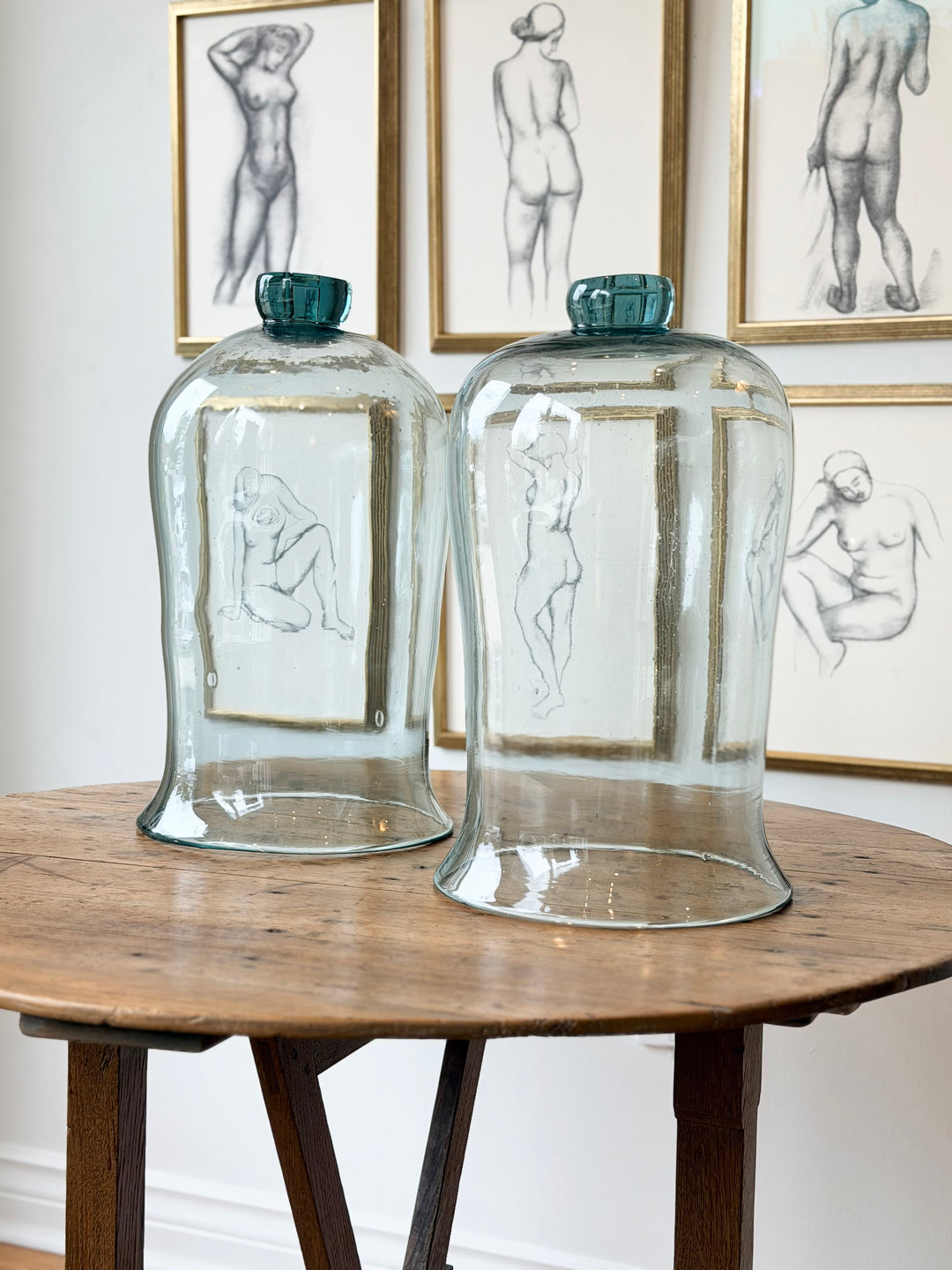 Hand-Blown Glass Display Cloches, circa 19th Century