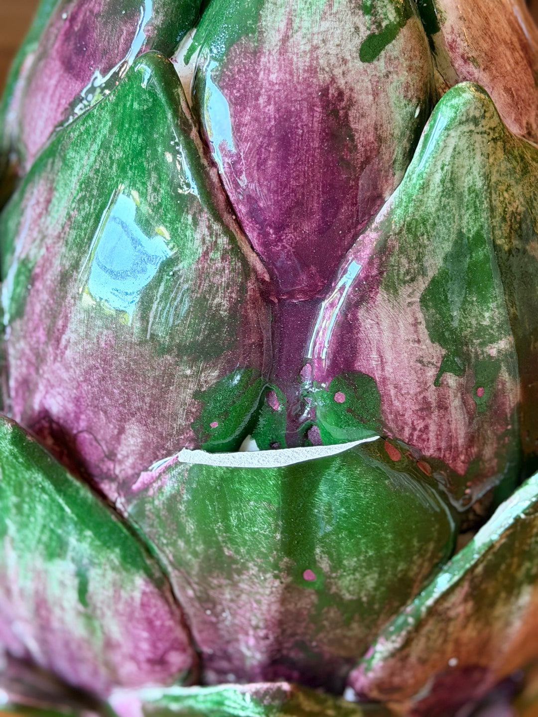 Monumental Hand-Painted Italian Ceramic Artichoke on Pedestal Base