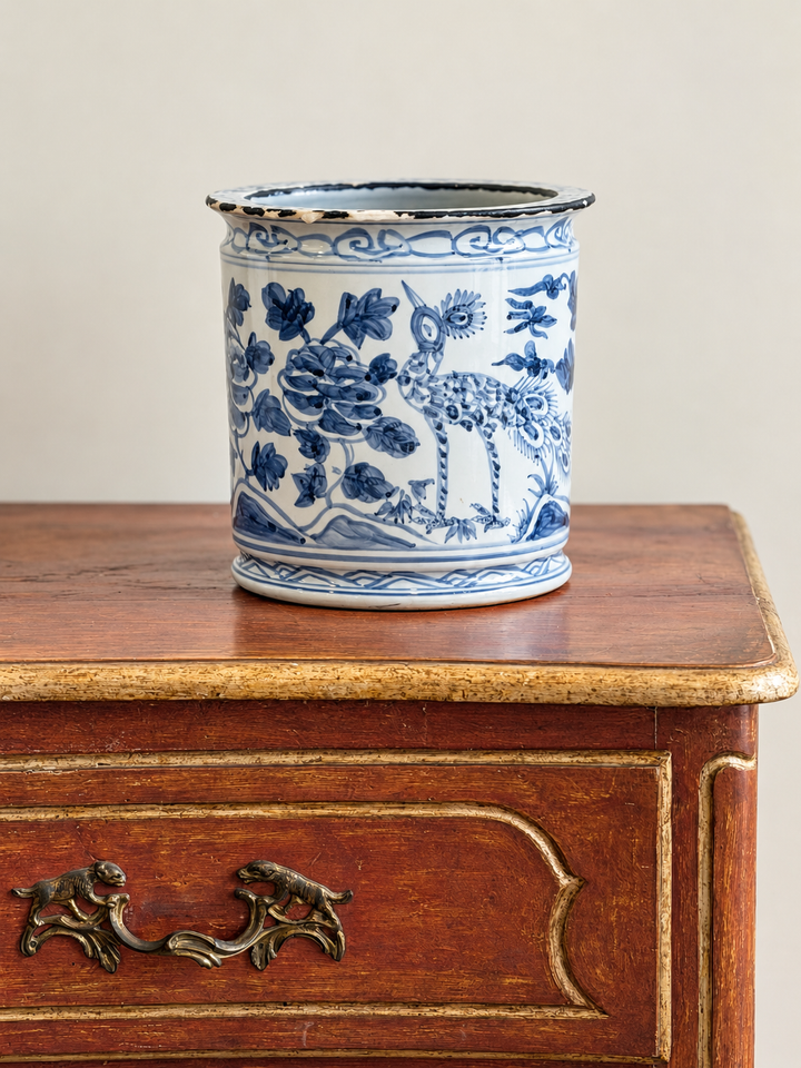 Hand-Painted Blue &amp; White Porcelain Cachepot