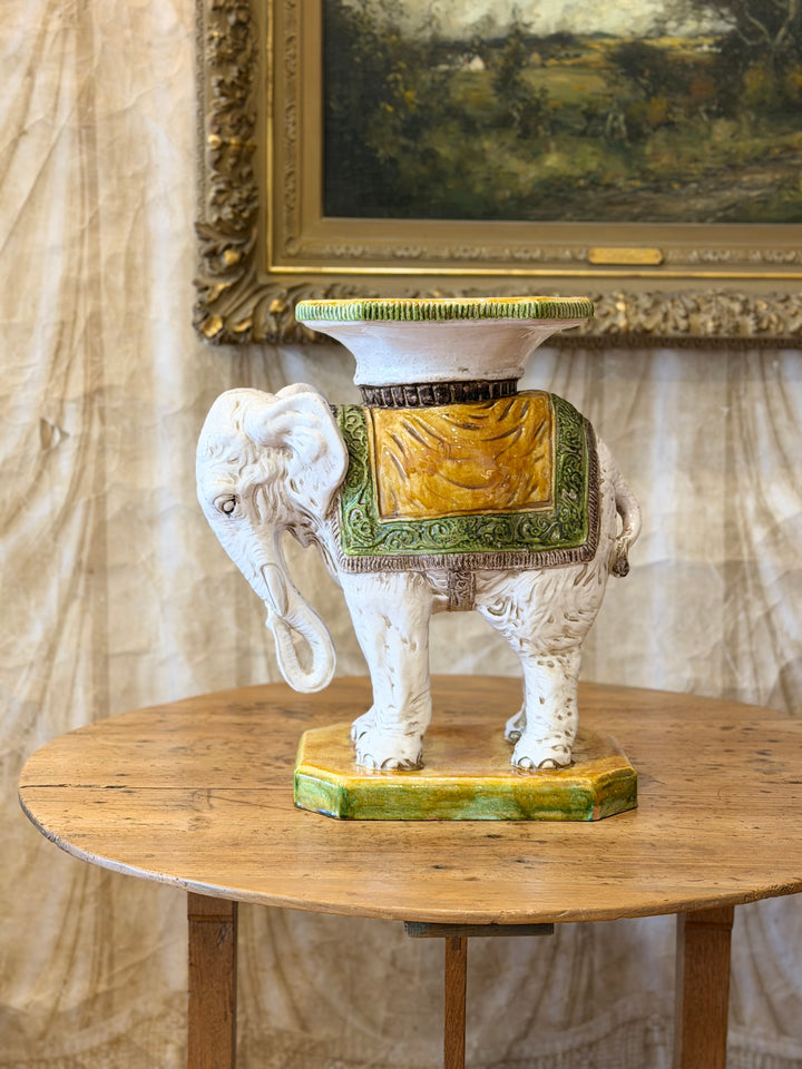 Glazed Italian Terracotta Elephant Garden Seat &amp; Cocktail Table